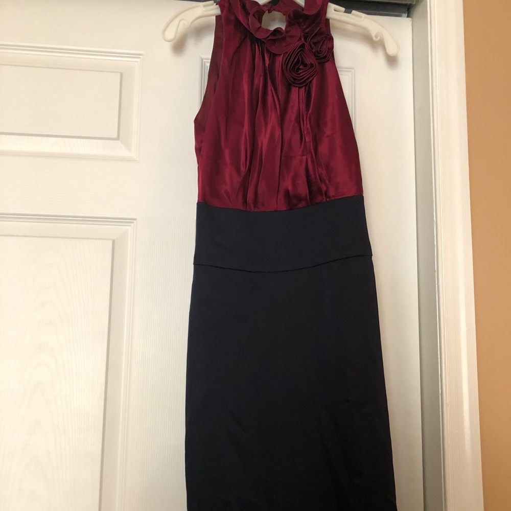 BCBG Max Azria burgundy and black pencil dress